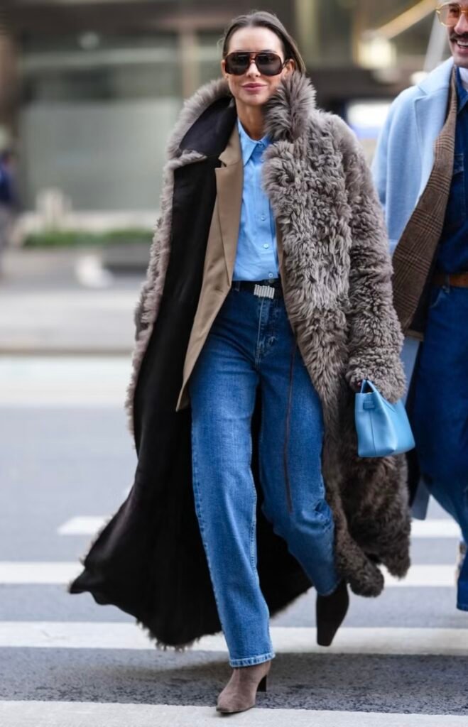 Affordable 2026 fashion trends: elevated layering with a structured shirt and faux fur coat