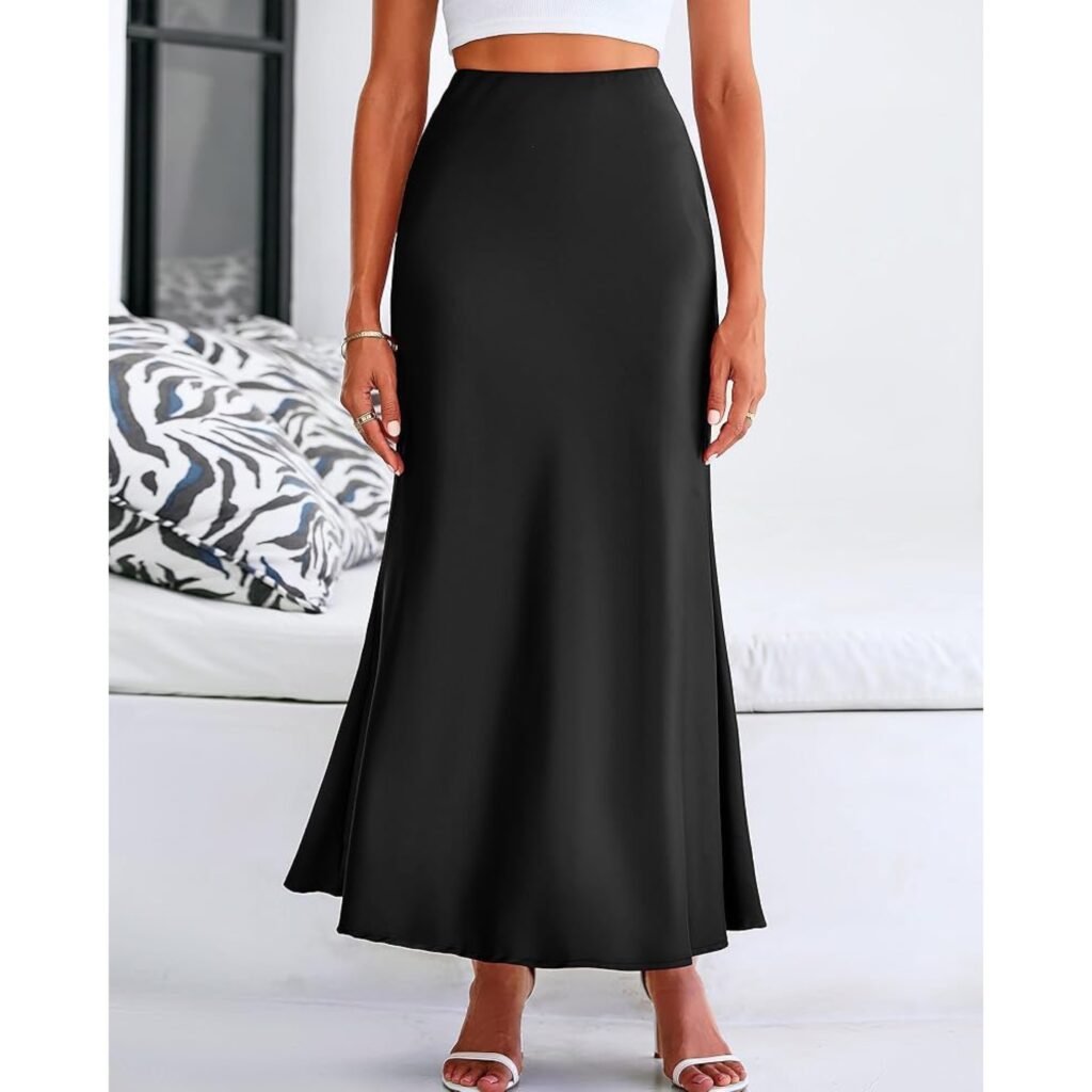 ffordable 2026 fashion trends: black satin maxi skirt for a quiet luxury aesthetic.