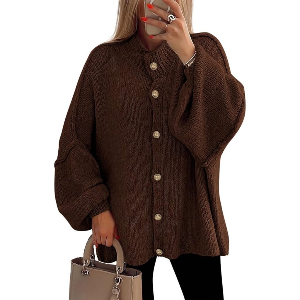 Affordable 2026 fashion trends: oversized chocolate brown button-up cardigan for relaxed silhouettes.