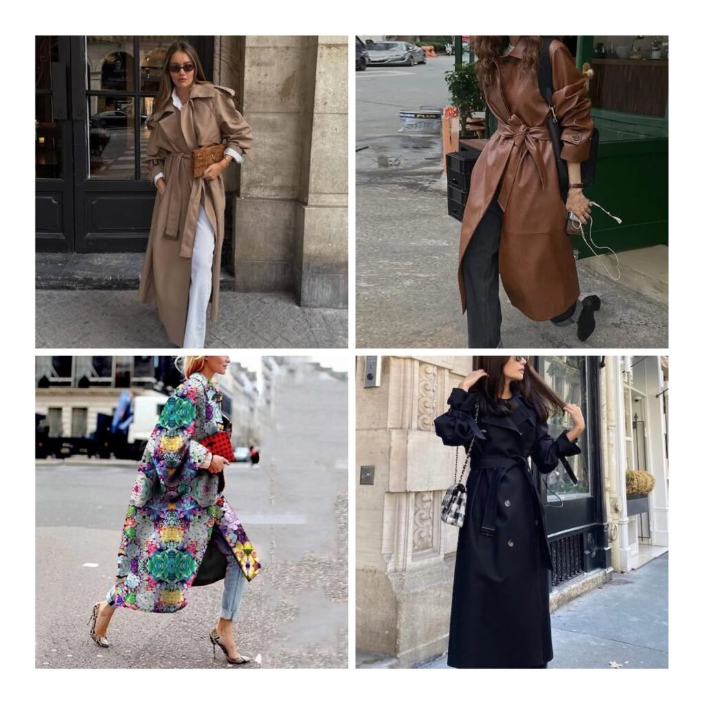 Collage of four women showcasing the best women's trench coats for 2026 in classic beige, black, and oversized styles.