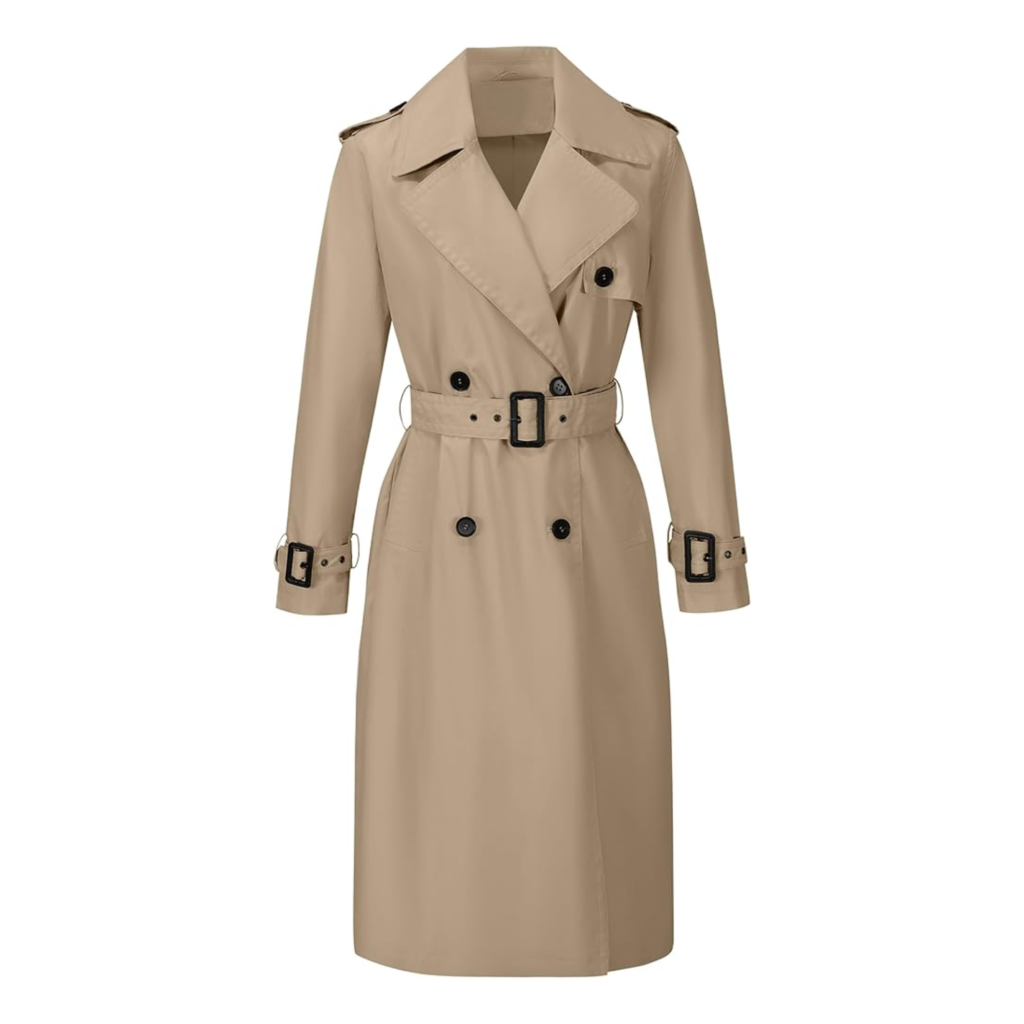 RISISSIDA women's double-breasted trench coat in khaki, a classic pick for 2026 style.