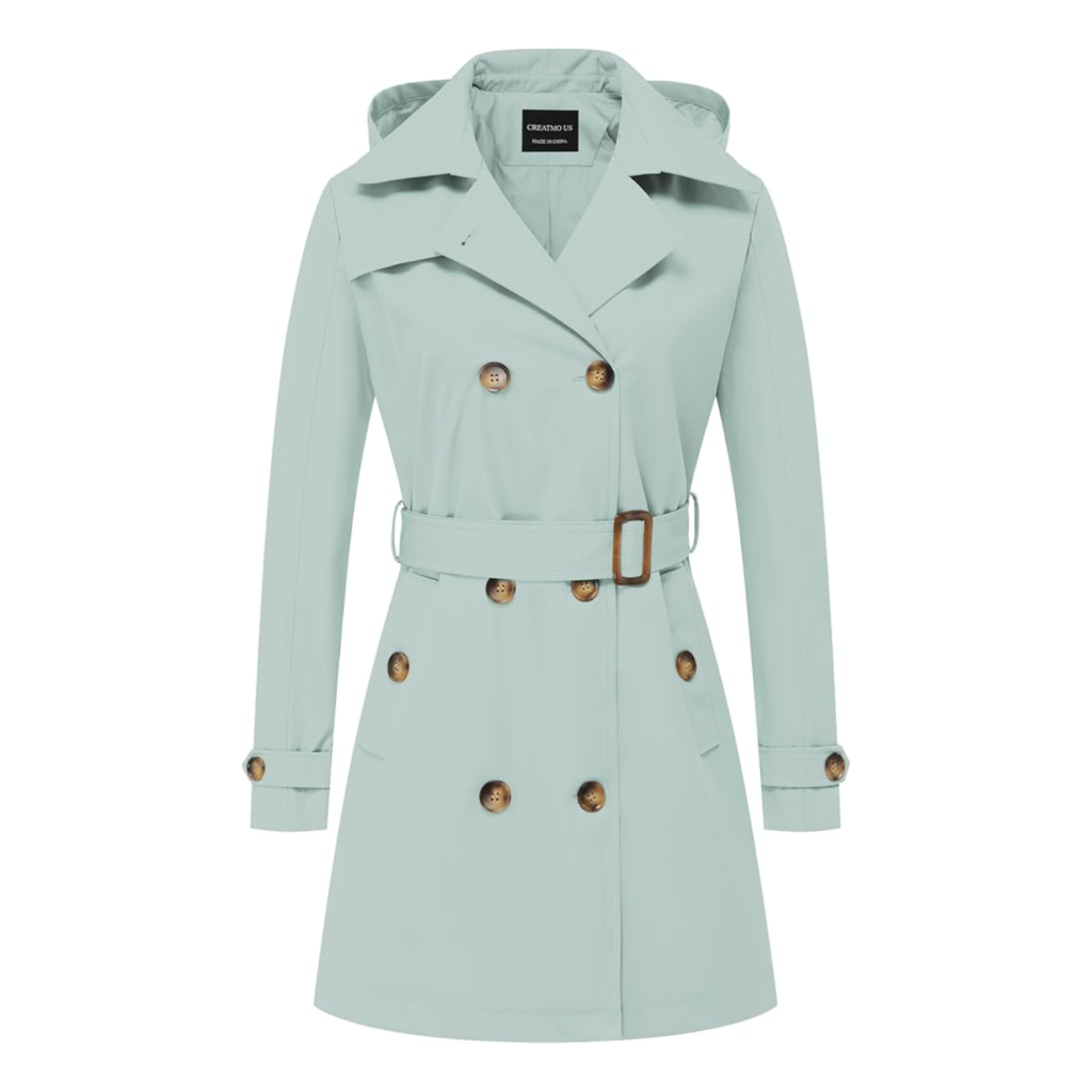 CREATMO US women's double-breasted spring trench coat in stone, a lightweight 2026 transitional staple.