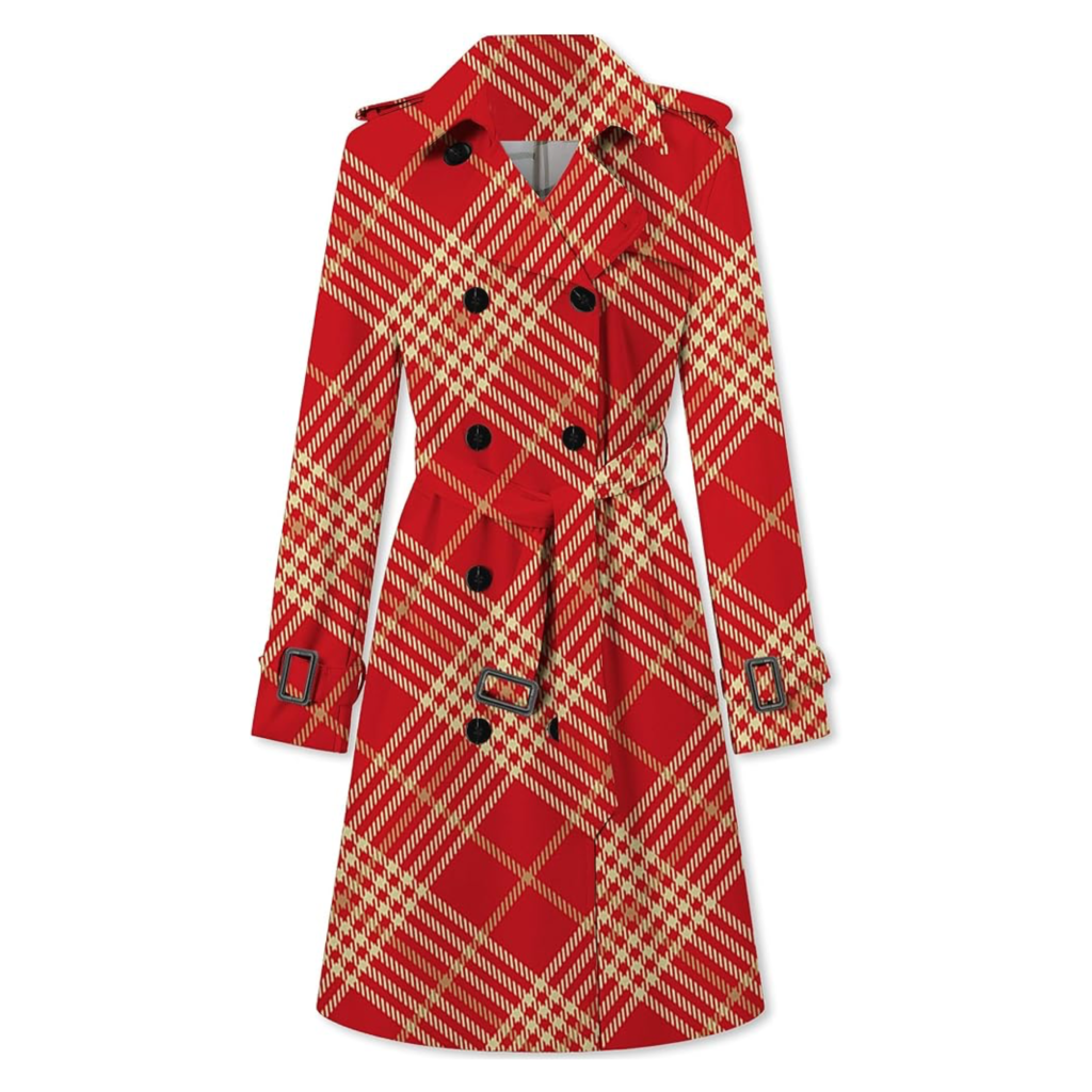 Betusline classic black double-breasted trench coat with a belted waist, a versatile 2026 wardrobe staple.