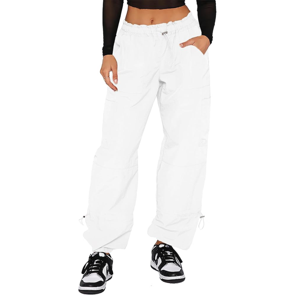 DISCIPBUSH women's black baggy cargo pants for a relaxed model-off-duty silhouette.